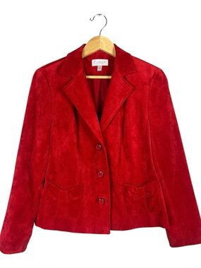 Conrad C Collection Red Faux Suede Blazer Jacket Sz 10